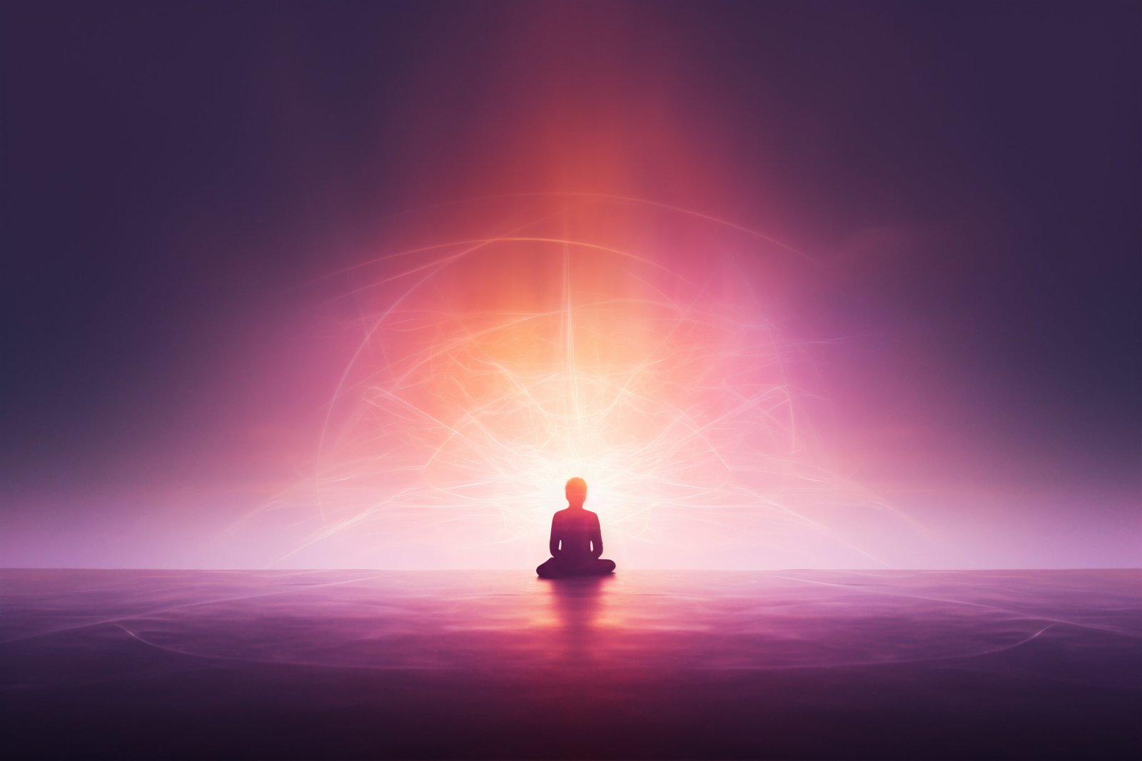 Person meditating in a glow of pink light during a spiritual awakening
