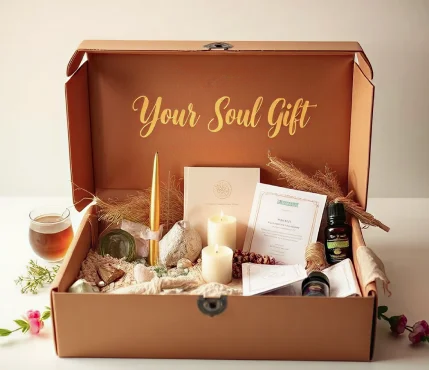 Your Soul Gift Spiritual Awakening Box opened, with crystals and ritual tools